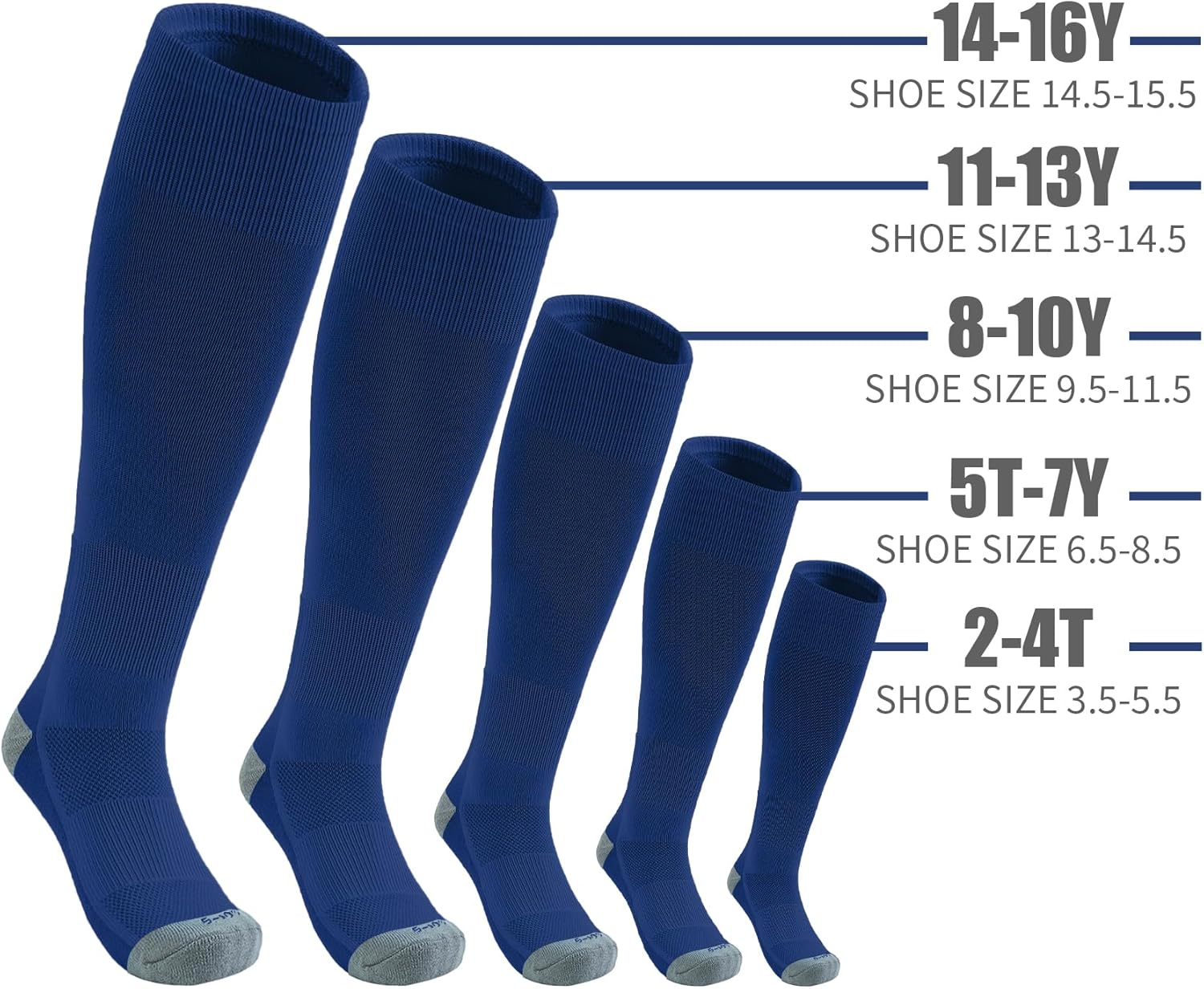 QBK Toddler Baseball Socks Youth Softball Tee Ball Kids Soccer Socks for Boy Girl 2 Pairs