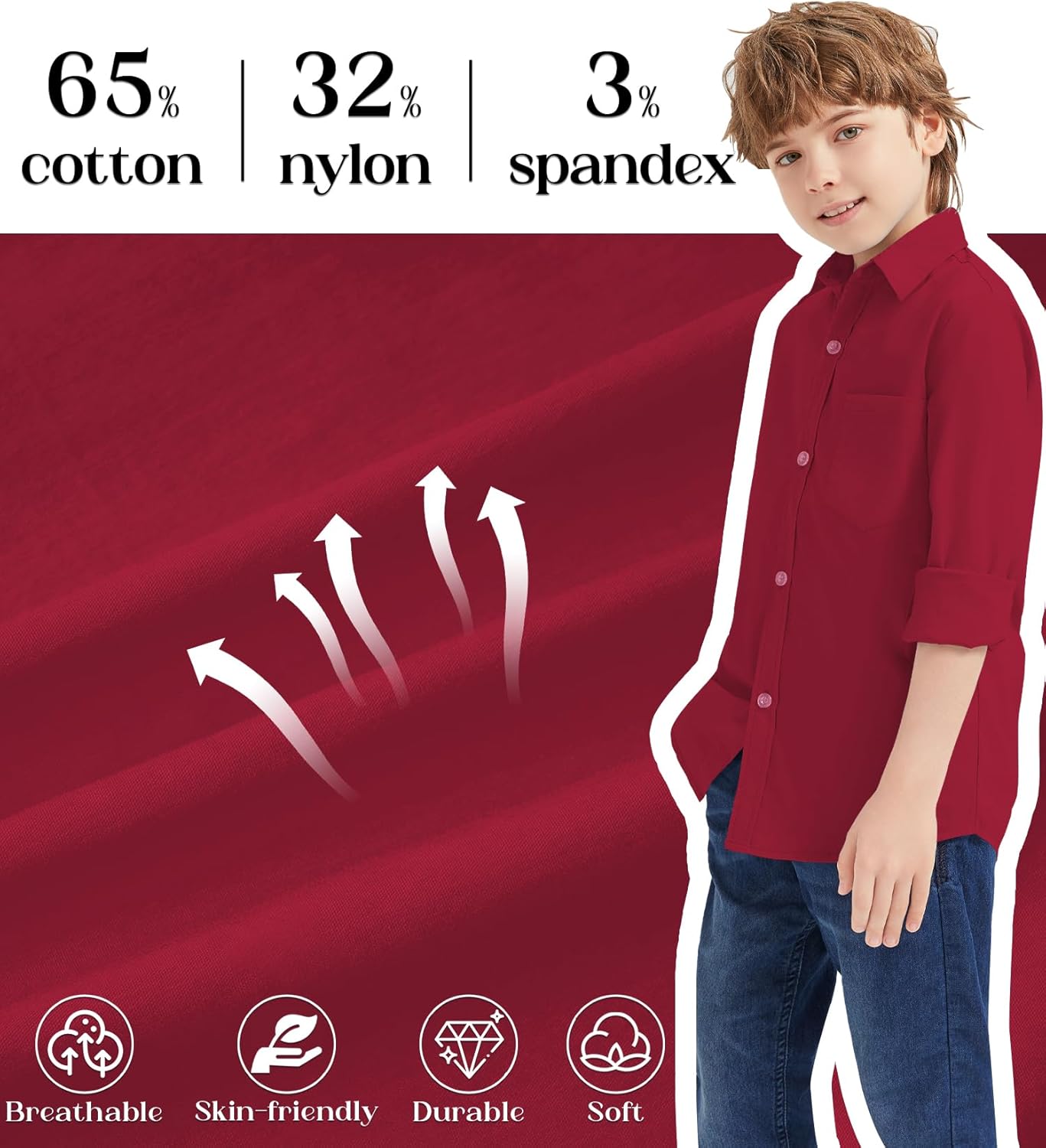 9 Month-16Y Boys' Long Sleeve Button Down Toddler Dress Shirt Oxford Uniform Shirt with Chest Pocket