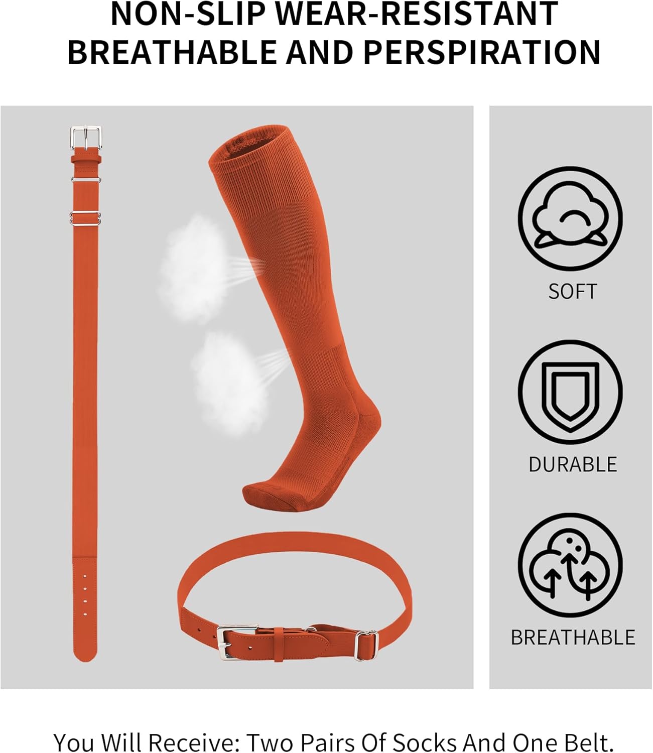 QBK Toddler Baseball Socks And Belt Youth Softball Tee Ball Combo Set for Boy Girl (2 Pairs of Socks & 1 Belt)