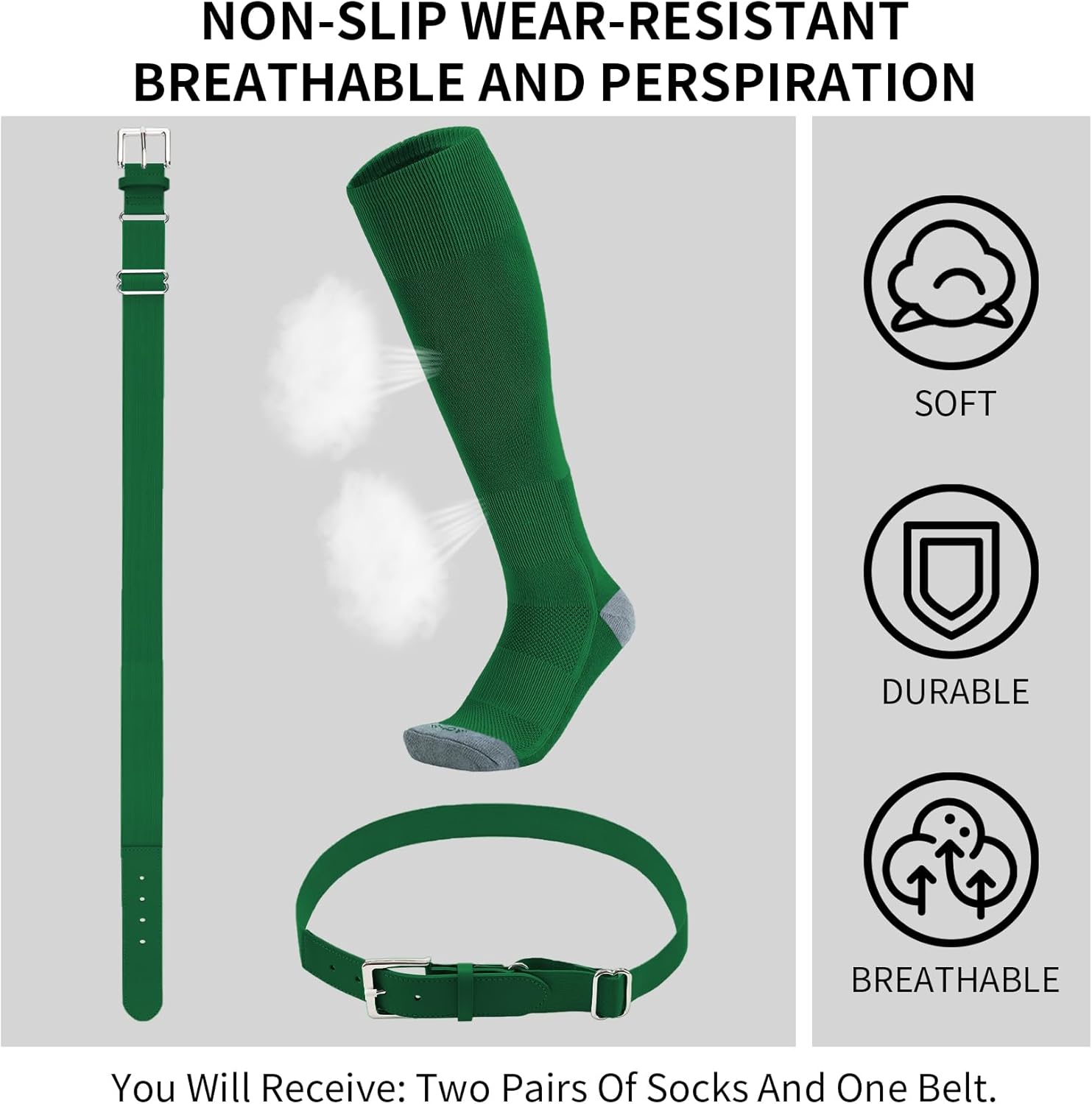 QBK 2-16Y Toddler Baseball Socks And Belt Youth Softball Tee Ball Combo Set for Boy Girl (2 Pairs of Socks & 1 Belt)