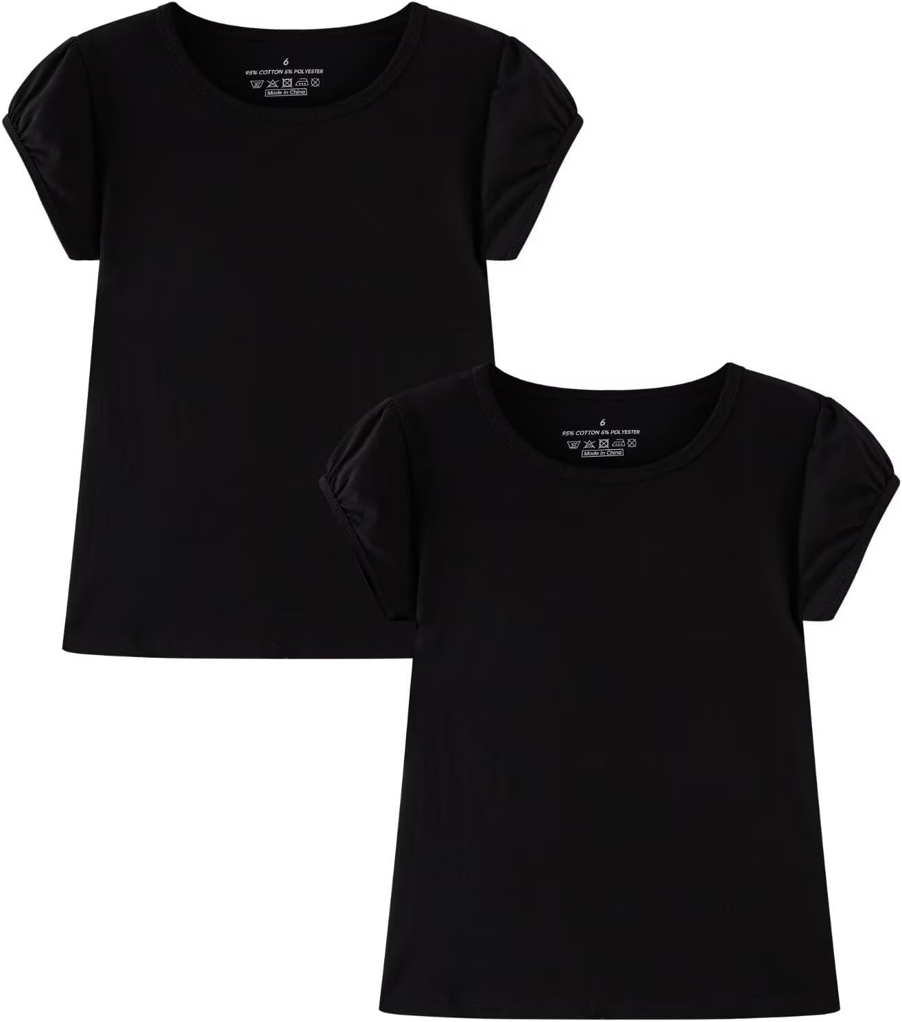 Huata Girls Short Puff Sleeve Tee Basic T-Shirt 2 Packs Crewneck