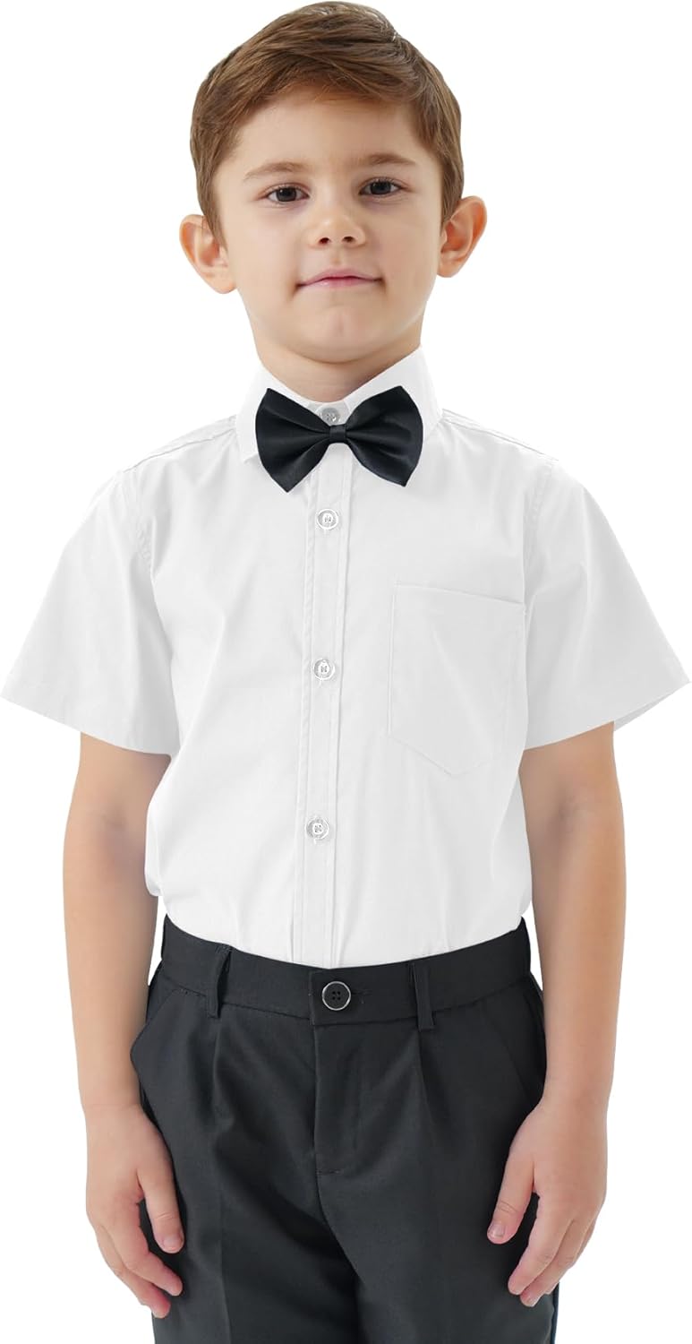 2T-16Y Boys' Short Sleeve Button Down Toddler Dress Shirt Oxford Uniform Shirt with Chest Pocket
