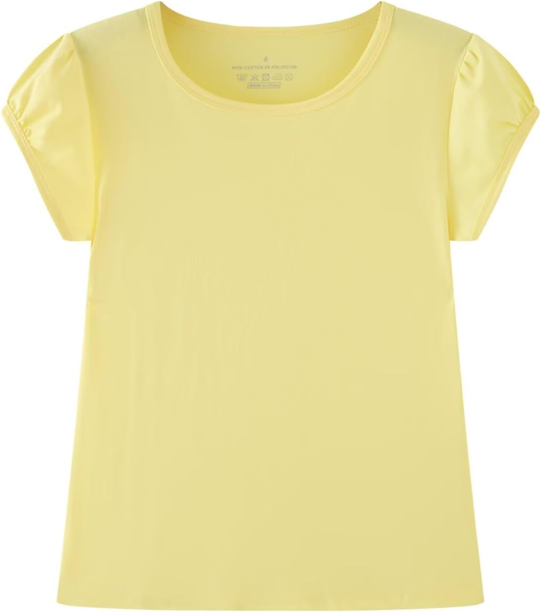 Huata Girls Short Puff Sleeve Tee Basic T-Shirt 2 Packs Crewneck