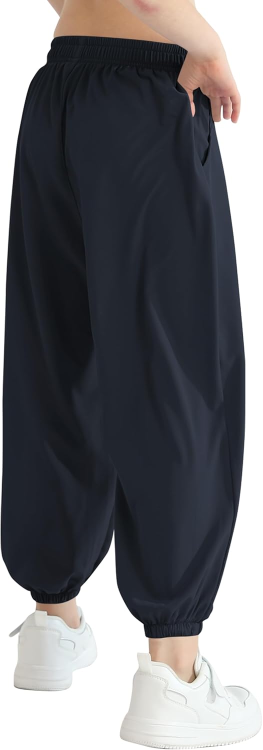 QBK 3T-14Years Girls Summer Lightweight Baggy Joggers with Pockets,Wide Leg Sweatpants Cinched Bottom Hip Hop Dance Pants