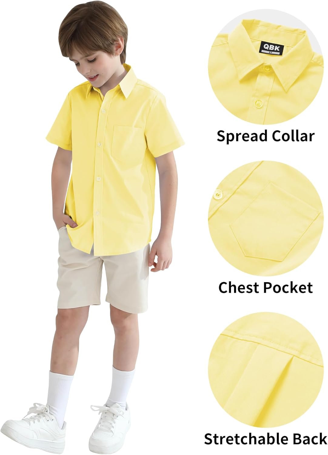 2T-16Y Boys' Short Sleeve Button Down Toddler Dress Shirt Oxford Uniform Shirt with Chest Pocket