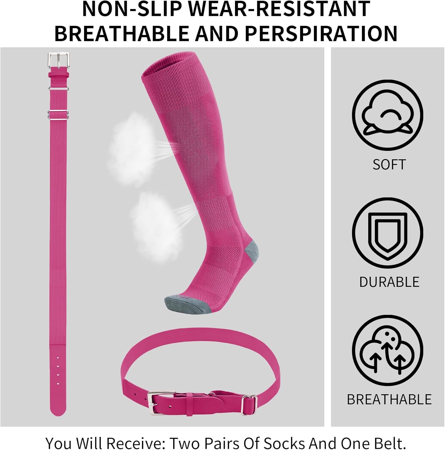 QBK 2-16Y Toddler Baseball Socks And Belt Youth Softball Tee Ball Combo Set for Boy Girl (2 Pairs of Socks & 1 Belt)