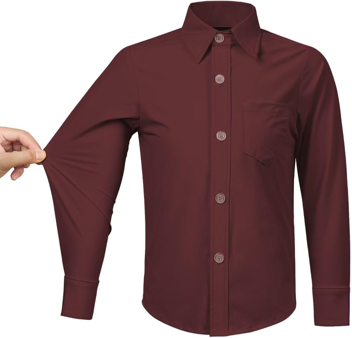 2T-16Y Boys' Stretch Long Sleeve Button Down Toddler Dress Shirt Wrinkle Free Oxford Uniform Shirt with Chest Pocket