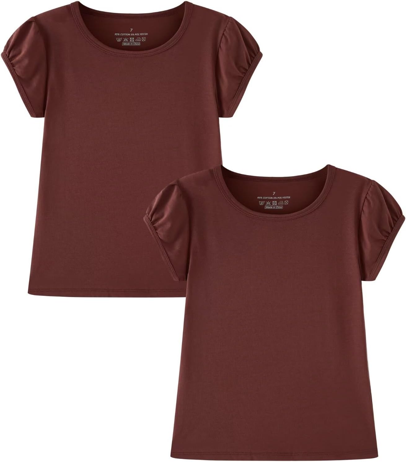 Huata Girls Short Puff Sleeve Tee Basic T-Shirt 2 Packs Crewneck