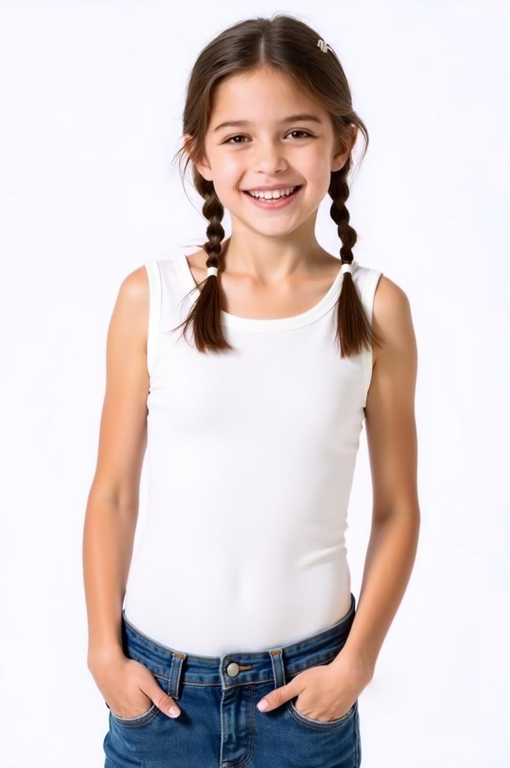 Huata Girls Tank Top 2 Packs Racerback Sleeveless Dance Athletic Shirt for Kids