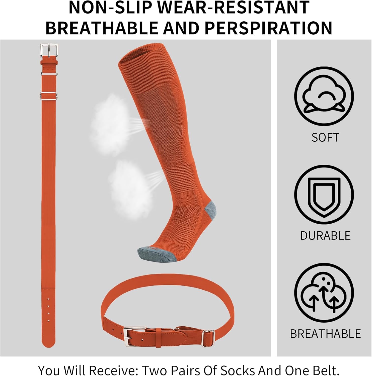 QBK 2-16Y Toddler Baseball Socks And Belt Youth Softball Tee Ball Combo Set for Boy Girl (2 Pairs of Socks & 1 Belt)