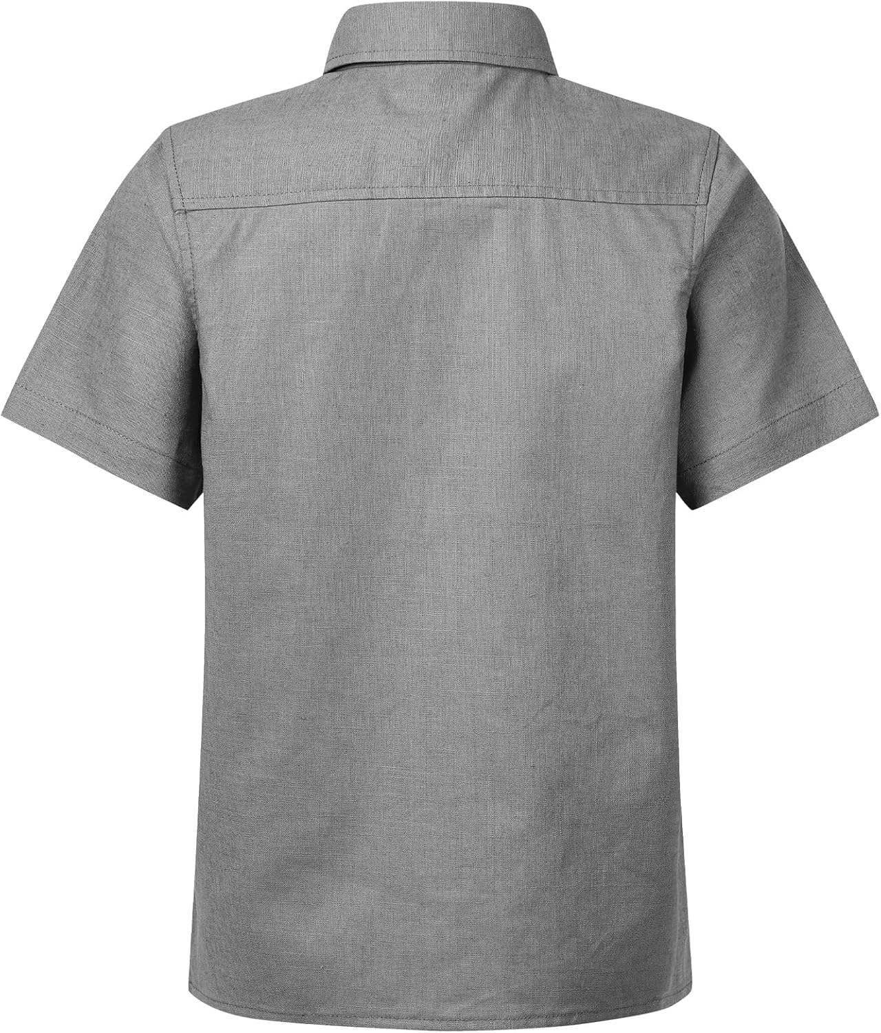QBK Boys' Cotton Linen Short Sleeve Classic Button Down Shirts Boys Dress Shirt with Chest Pocket for 2T-16 Years