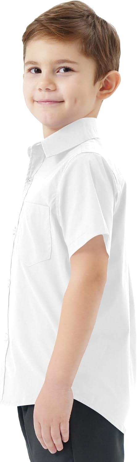 2T-16Y Boys' Short Sleeve Button Down Toddler Dress Shirt Oxford Uniform Shirt with Chest Pocket