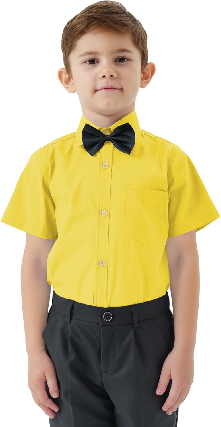 2T-16Y Boys' Short Sleeve Button Down Toddler Dress Shirt Oxford Uniform Shirt with Chest Pocket