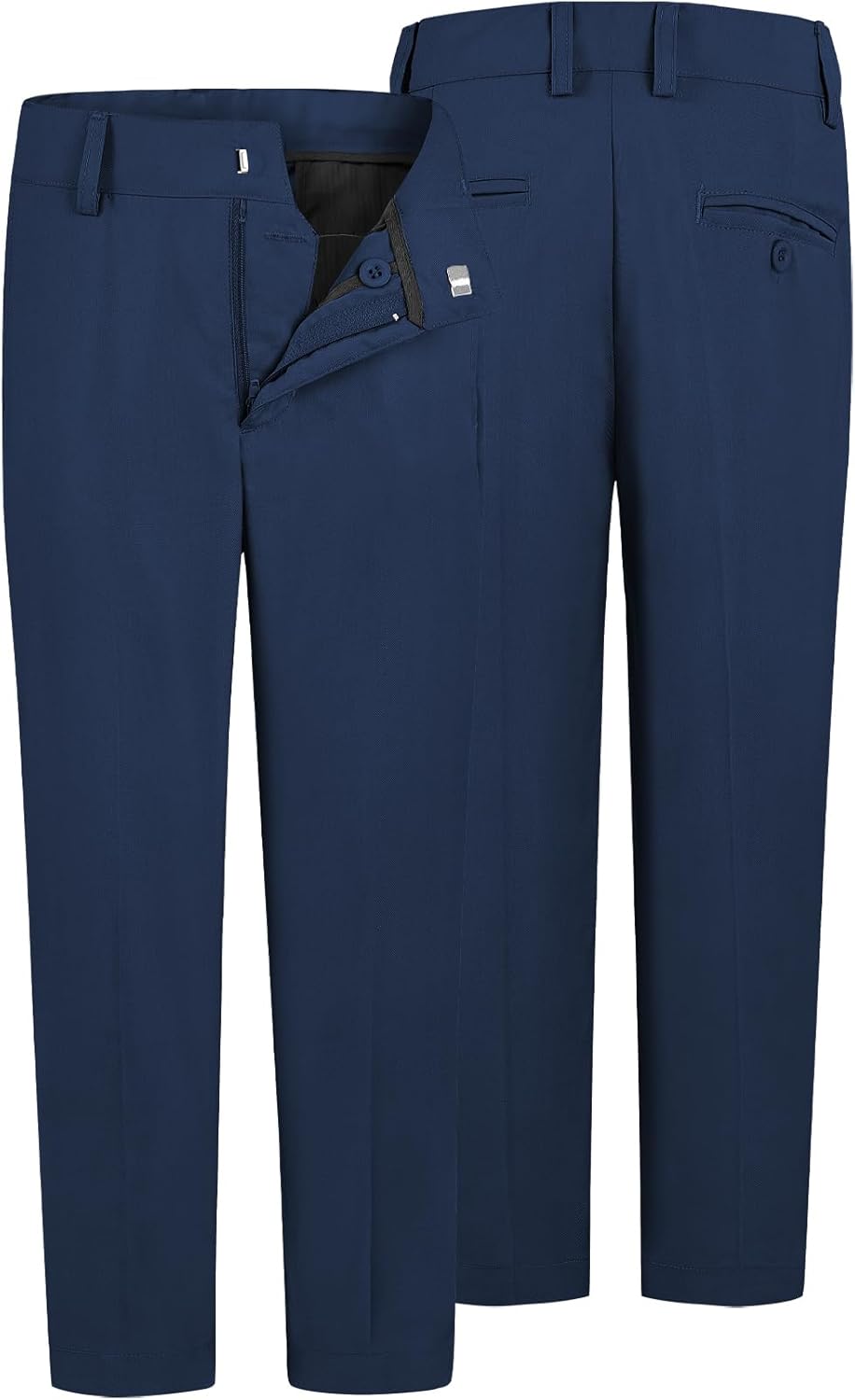 QBK Boys Flat Front Dress Pants Uniform Pants Adjustable Waistband for Toddler to Youth with Pockets