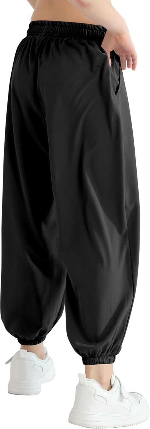 QBK 3T-14Years Girls Summer Lightweight Baggy Joggers with Pockets,Wide Leg Sweatpants Cinched Bottom Hip Hop Dance Pants
