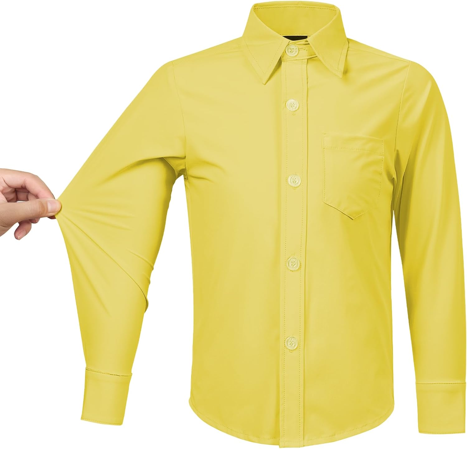 2T-16Y Boys' Stretch Long Sleeve Button Down Toddler Dress Shirt Wrinkle Free Oxford Uniform Shirt with Chest Pocket
