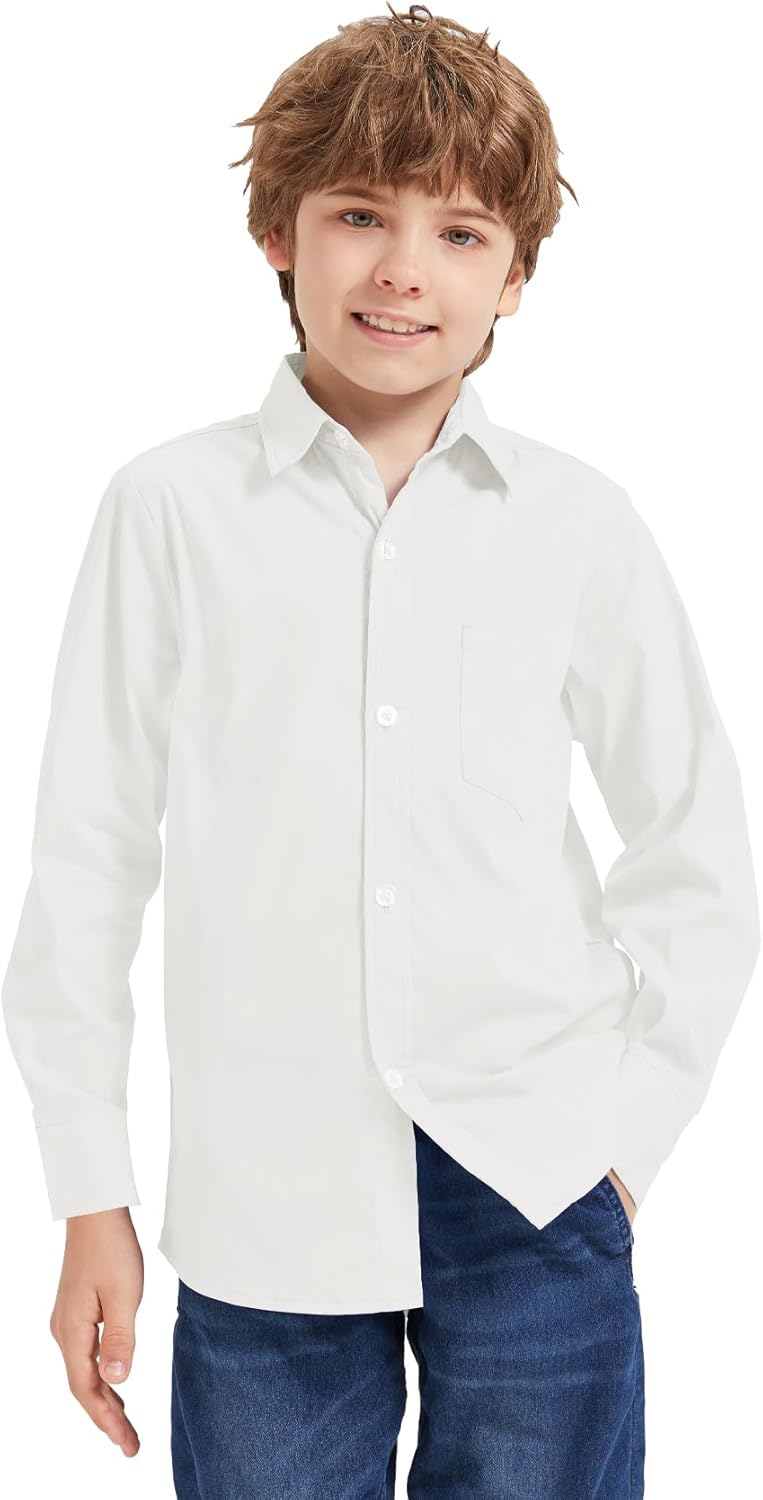9 Month-16Y Boys' Long Sleeve Button Down Toddler Dress Shirt Oxford Uniform Shirt with Chest Pocket