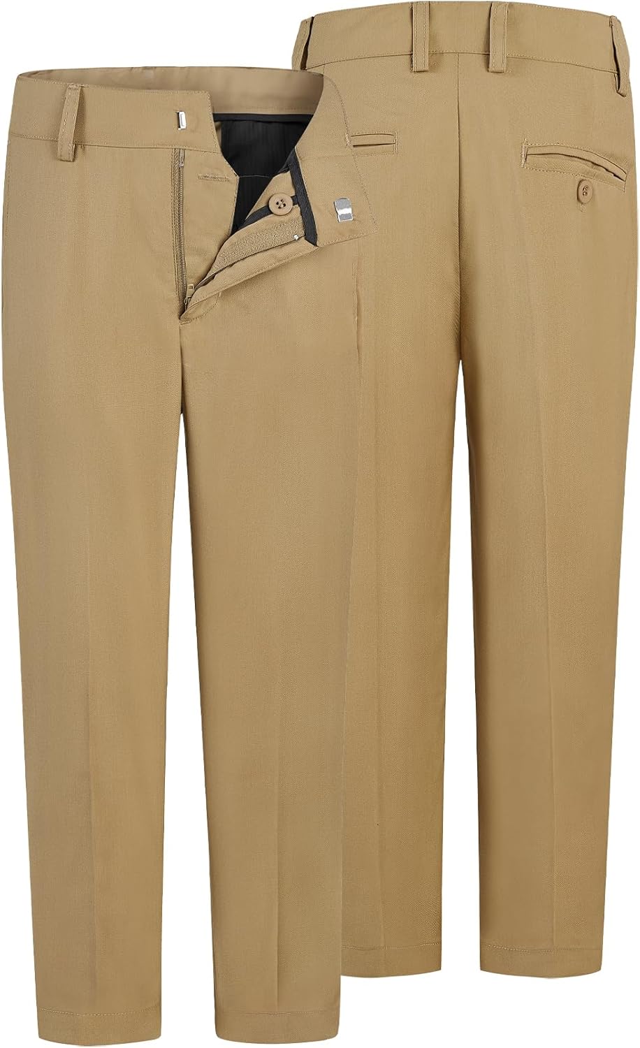 QBK Boys Flat Front Dress Pants Uniform Pants Adjustable Waistband for Toddler to Youth with Pockets