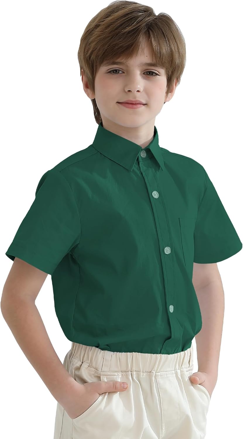 2T-16Y Boys' Short Sleeve Button Down Toddler Dress Shirt Oxford Uniform Shirt with Chest Pocket
