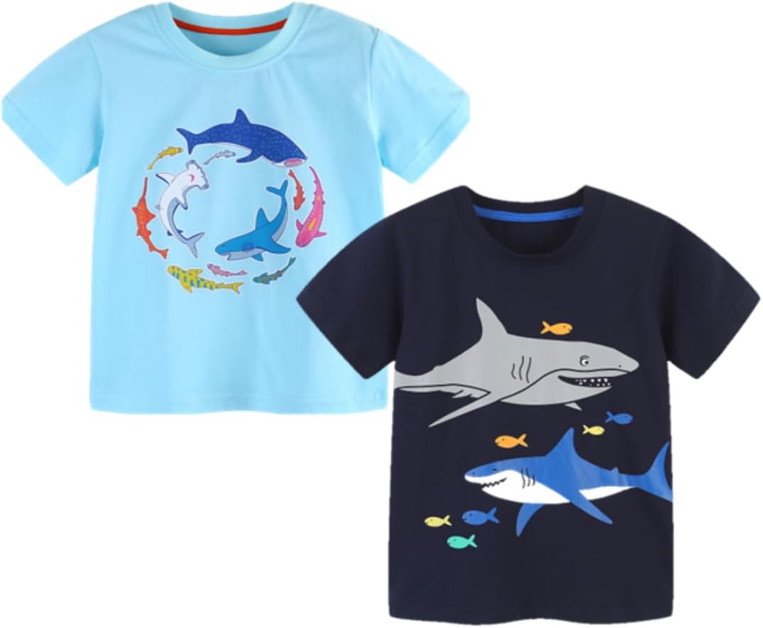 Huata Baby Toddler Boys T-Shirt 2 Packs Short Sleeve Crewneck Tee