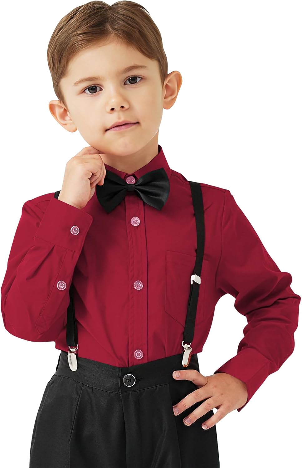 9 Month-16Y Boys' Long Sleeve Button Down Toddler Dress Shirt Oxford Uniform Shirt with Chest Pocket