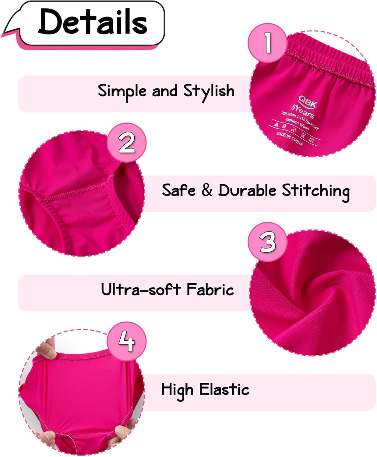 QBK Girls' Swimming Bottom Suit Swim Brief UPF50+ Rash Guard Swimsuit Sun Protection Quick Dry (2t-14Years)