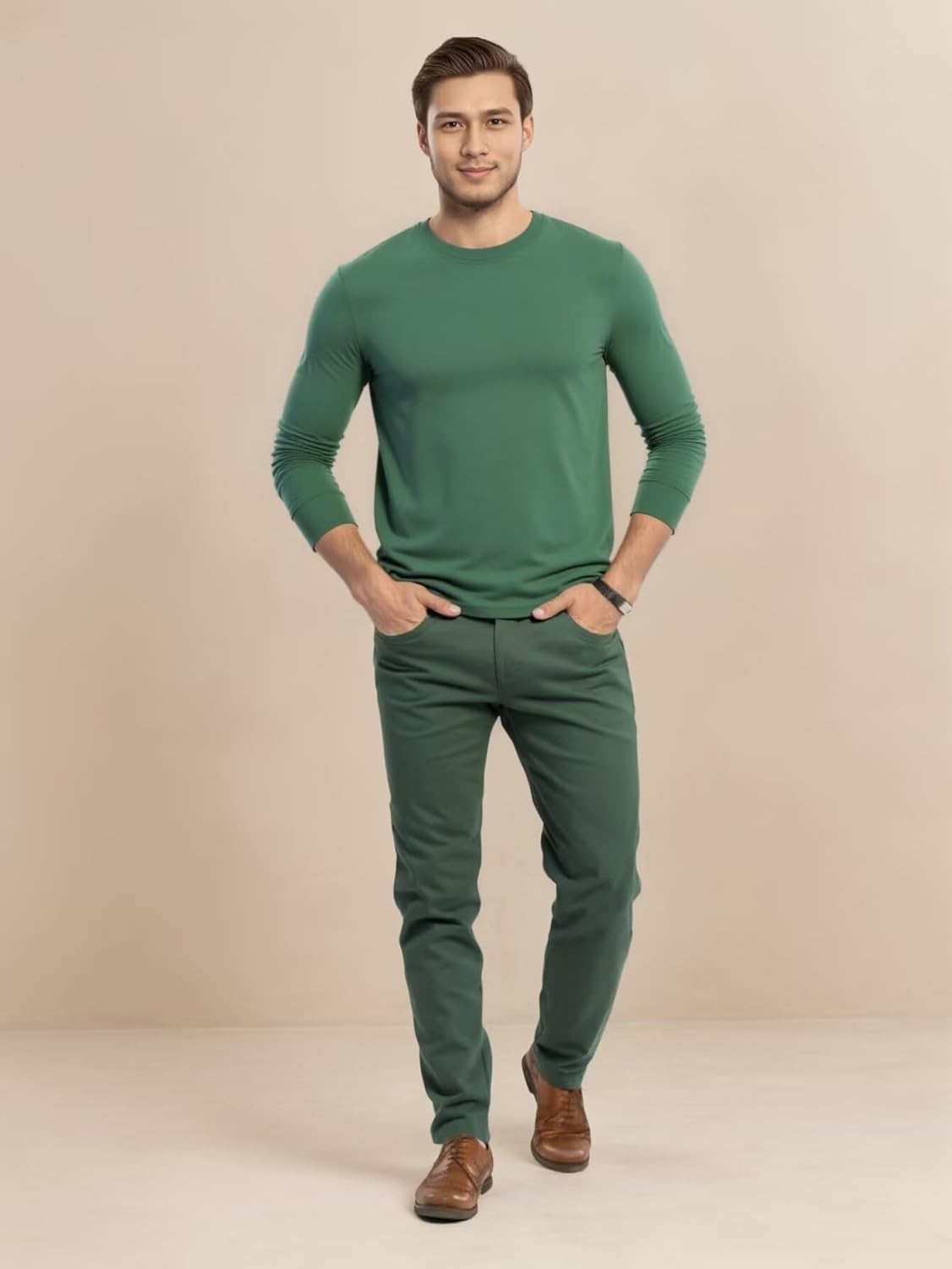 Huata Men's T-Shirt Long Sleeve Crewneck Cotton Tees