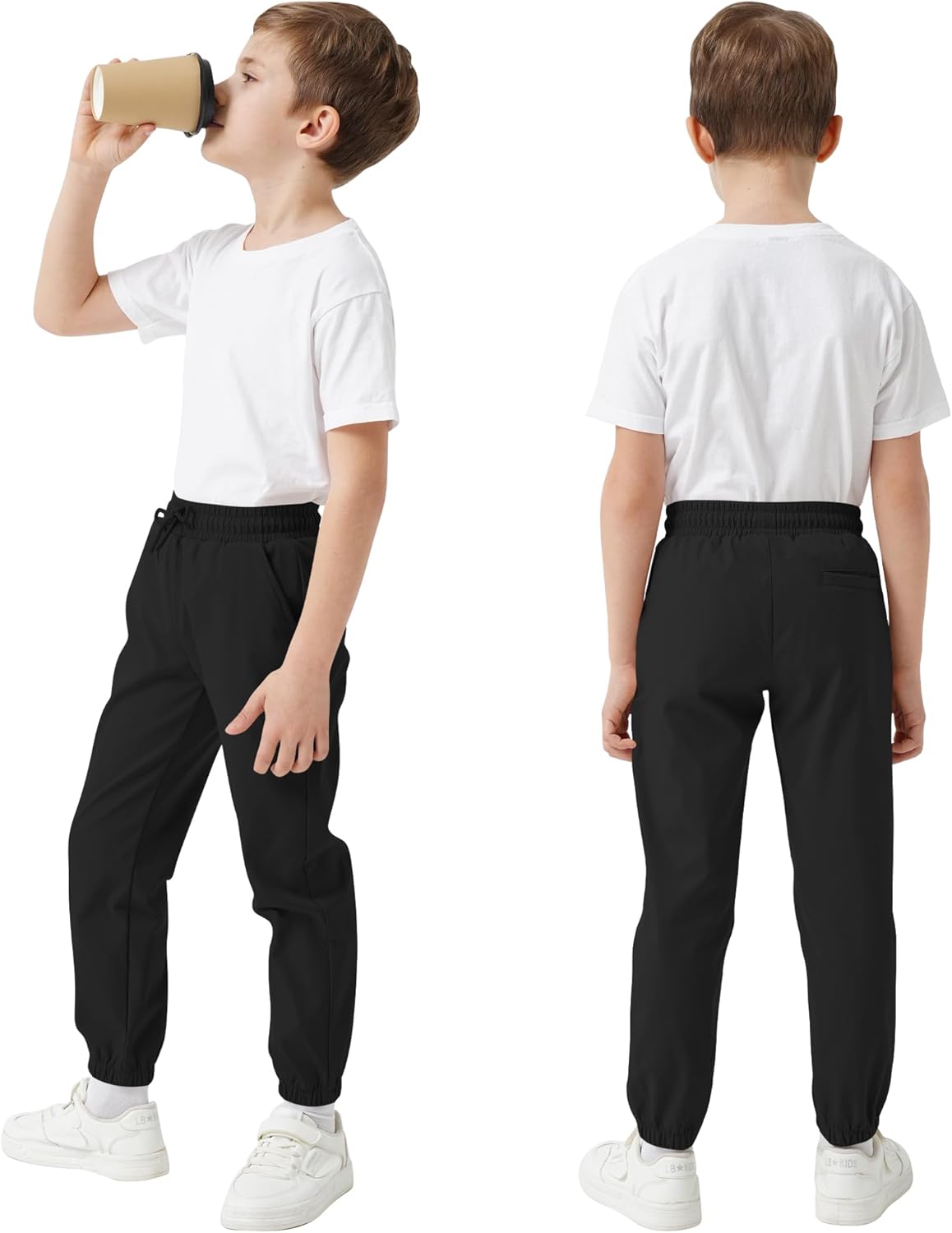 QBK School Joggers for Boys - Elastic Waist Dress Jogger Uniform Pants with Drawstring