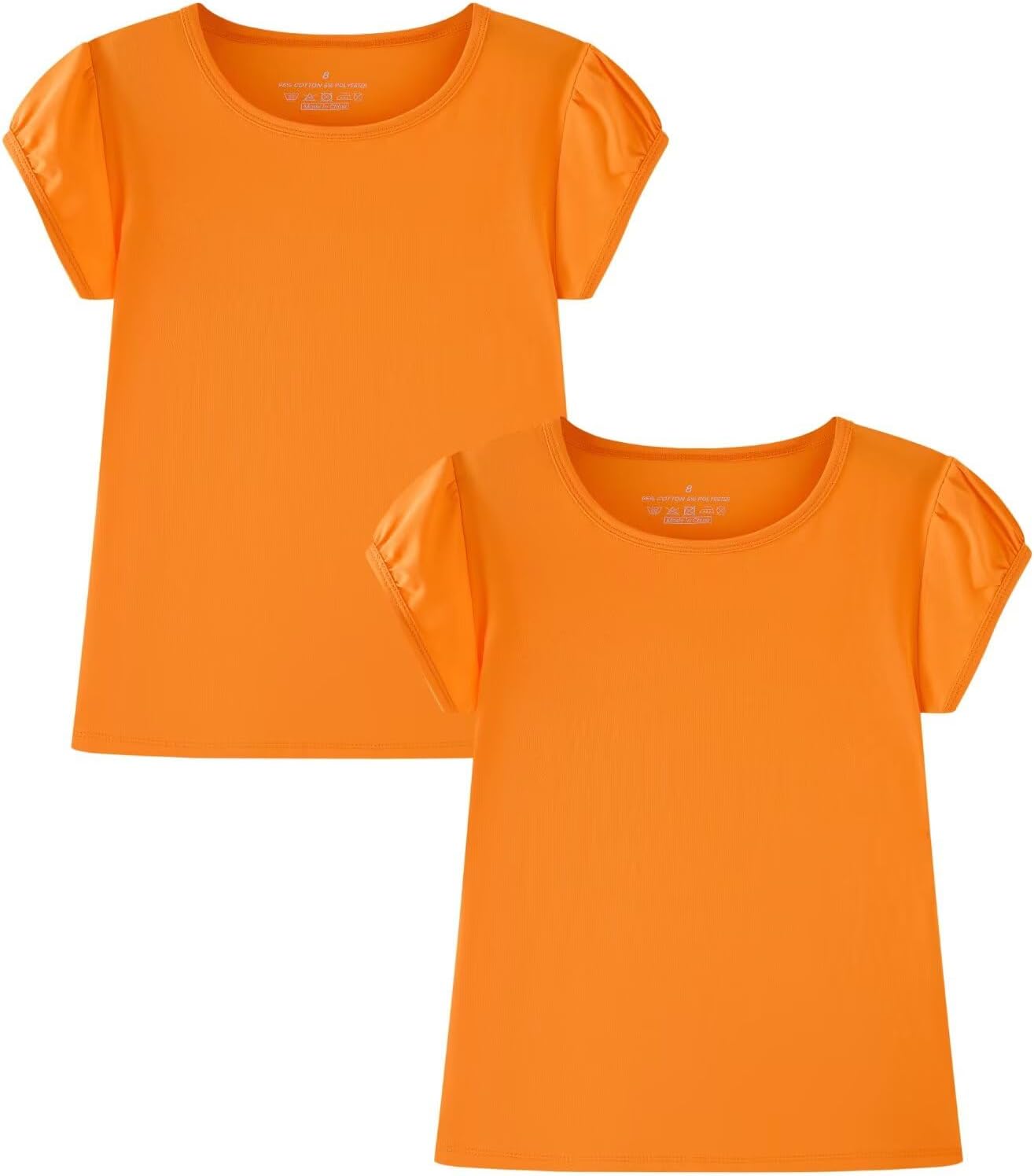 Huata Girls Short Puff Sleeve Tee Basic T-Shirt 2 Packs Crewneck