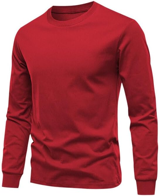 Huata Men's T-Shirt Long Sleeve Crewneck Cotton Tees