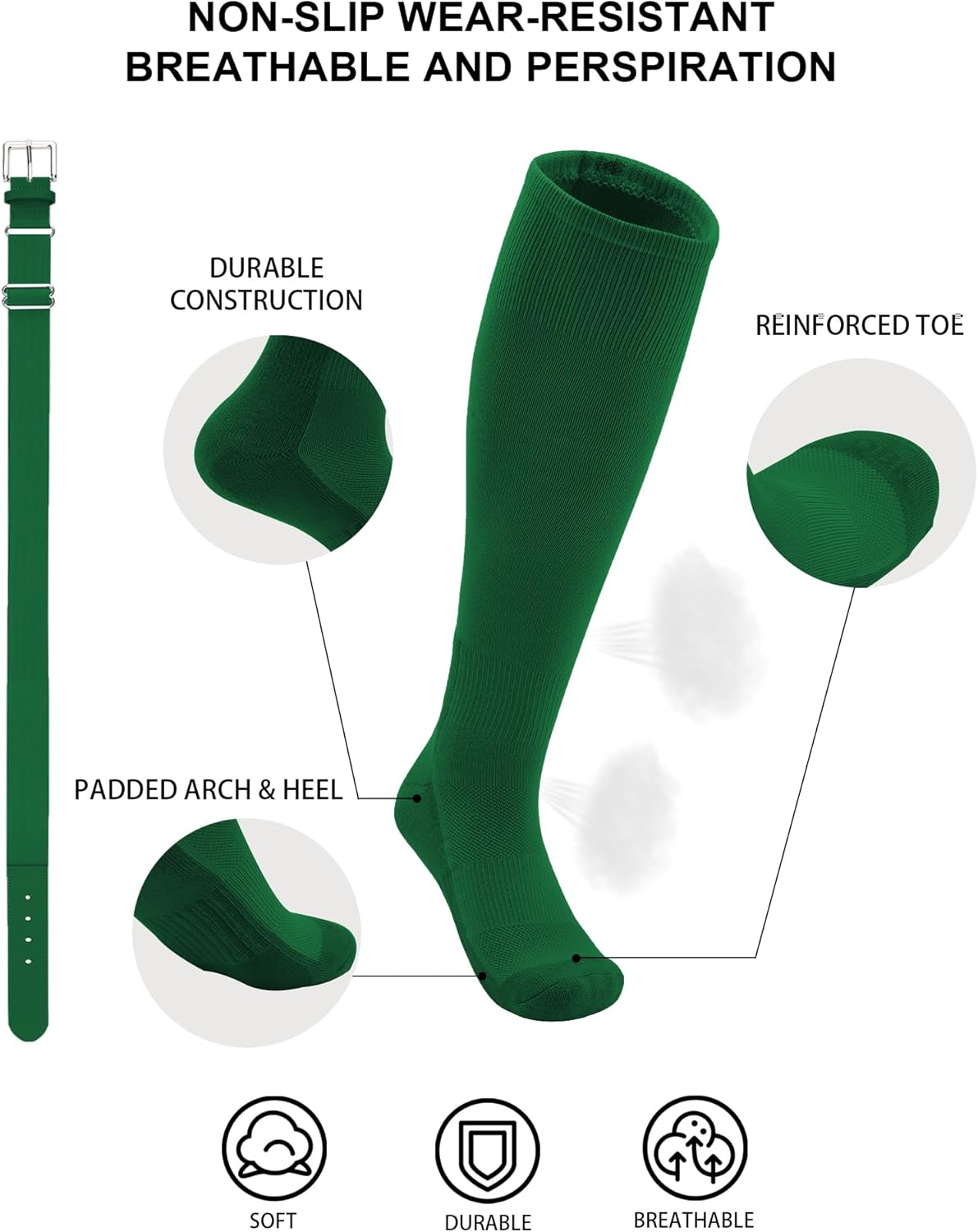 QBK 2T/3T/4T/5T Toddler Baseball Socks And Belt Youth Softball Tee Ball Combo Set for Boy Girl (1 Pairs of Socks & 1 Belt)