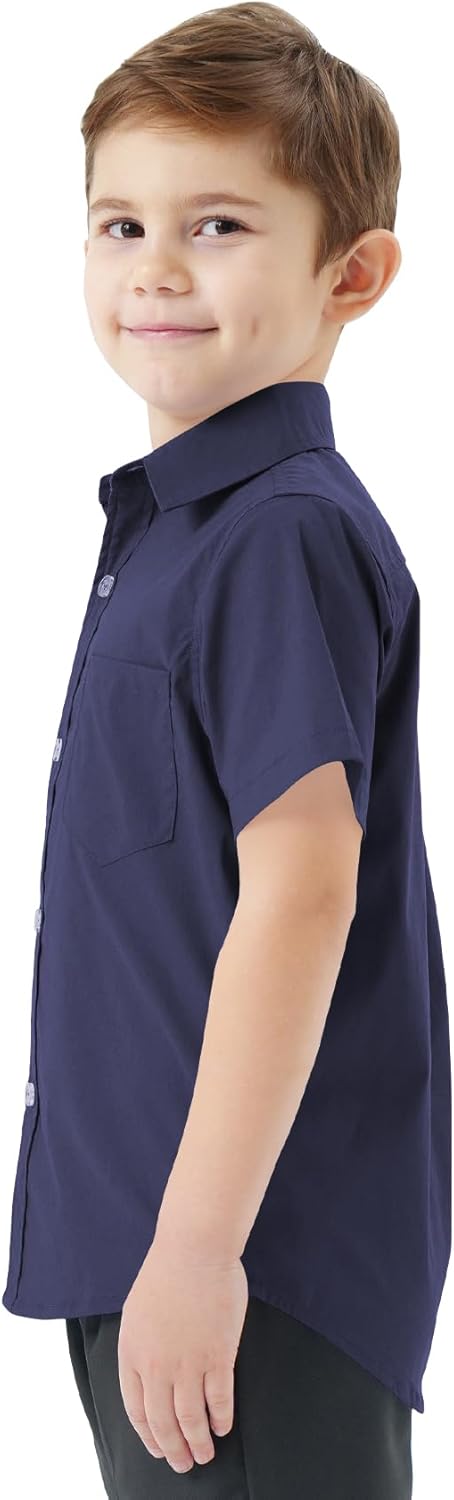 2T-16Y Boys' Short Sleeve Button Down Toddler Dress Shirt Oxford Uniform Shirt with Chest Pocket