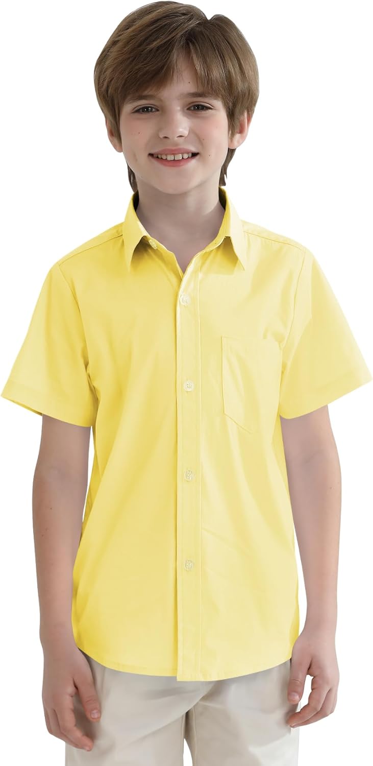 2T-16Y Boys' Short Sleeve Button Down Toddler Dress Shirt Oxford Uniform Shirt with Chest Pocket