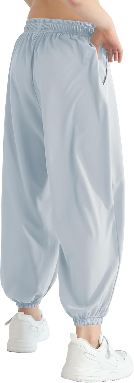 QBK 3T-14Years Girls Summer Lightweight Baggy Joggers with Pockets,Wide Leg Sweatpants Cinched Bottom Hip Hop Dance Pants