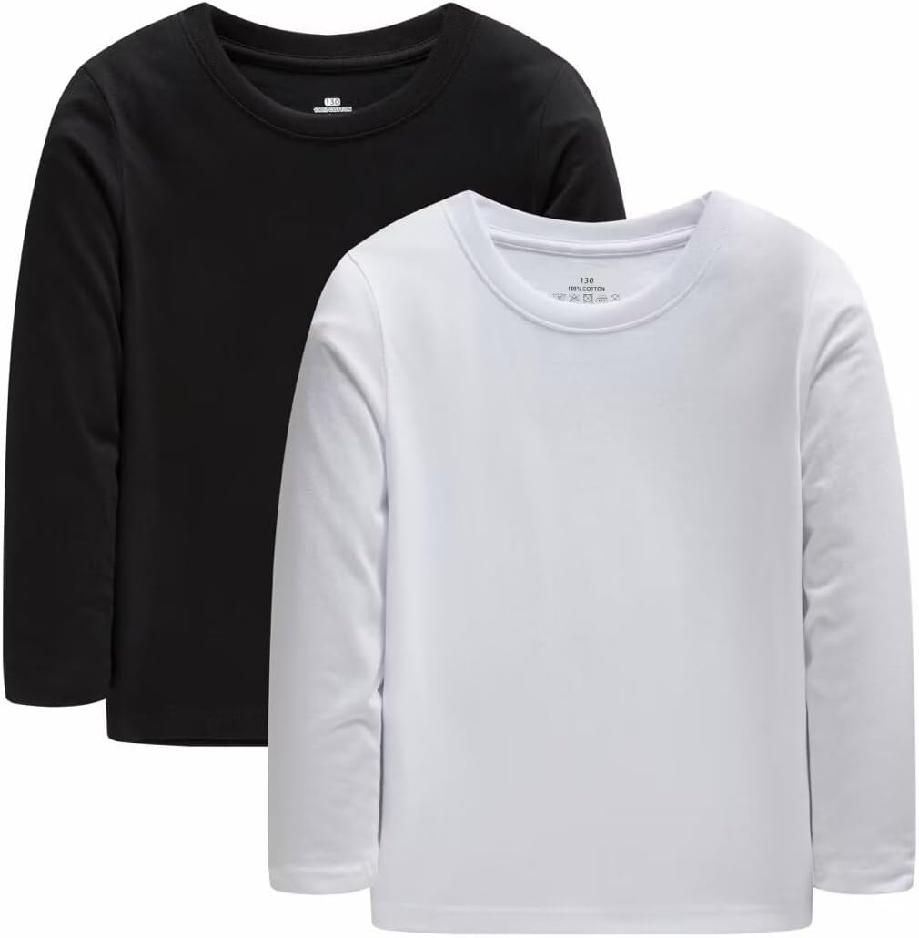 Huata 2 Packs Boys Girls T-Shirt Long Sleeve Crewneck Tee