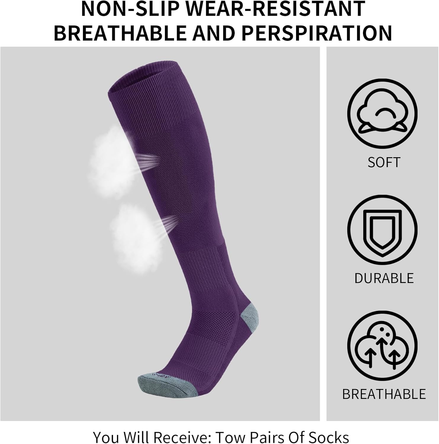 QBK Toddler Baseball Socks Youth Softball Tee Ball Kids Soccer Socks for Boy Girl 2 Pairs