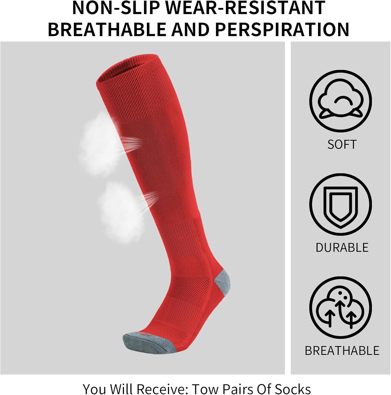 QBK Toddler Baseball Socks Youth Softball Tee Ball Kids Soccer Socks for Boy Girl 2 Pairs