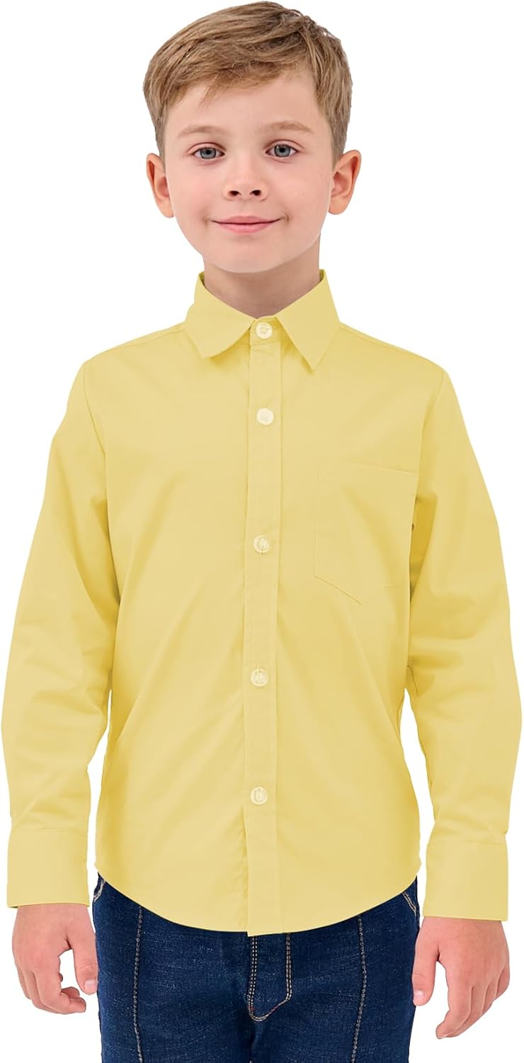 9 Month-16Y Boys' Long Sleeve Button Down Toddler Dress Shirt Oxford Uniform Shirt with Chest Pocket