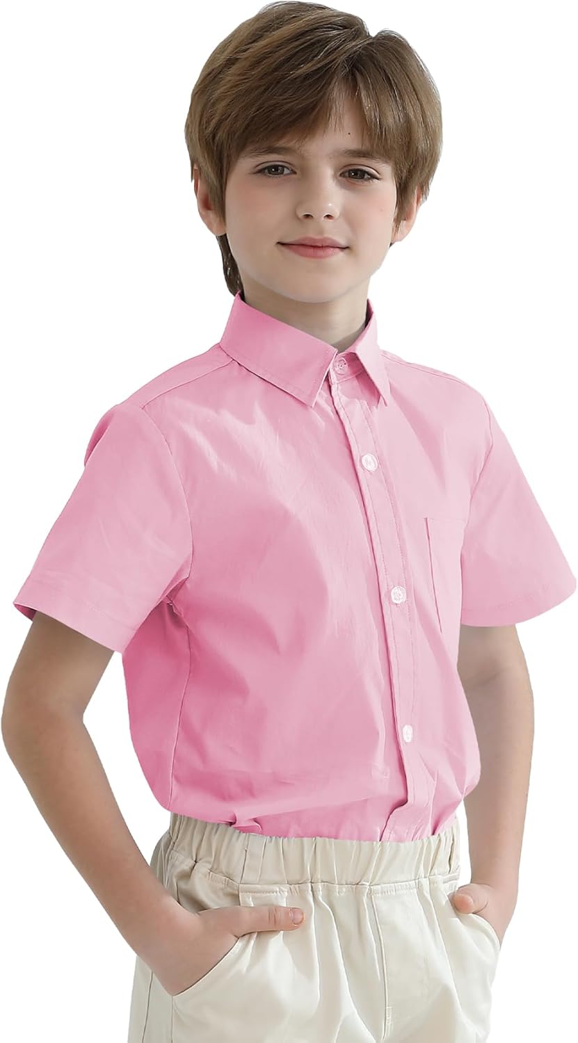 2T-16Y Boys' Short Sleeve Button Down Toddler Dress Shirt Oxford Uniform Shirt with Chest Pocket