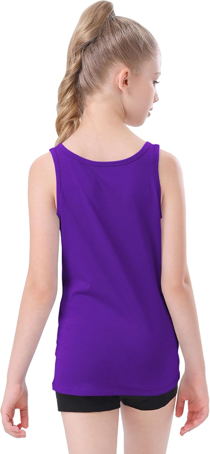 QBK 2T-13Years Girls Tank Tops Cotton Dance Basic Sleeveless Undershirts for Gymnastics Ballet Dancewear