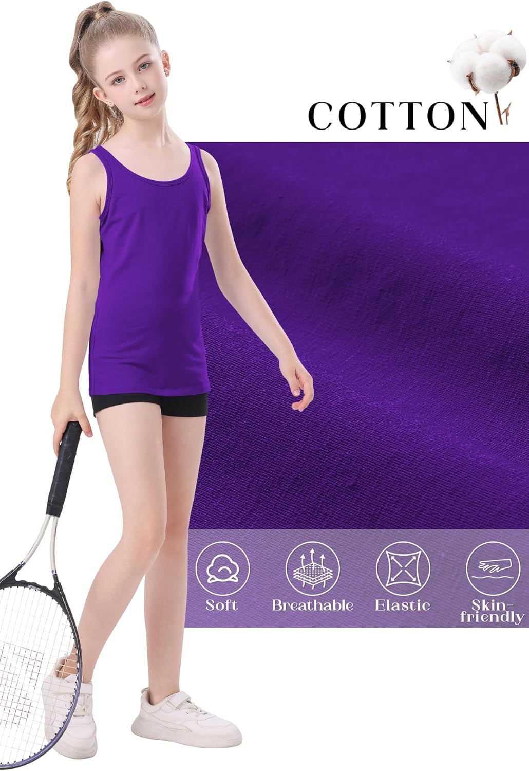 QBK 2T-13Years Girls Tank Tops Cotton Dance Basic Sleeveless Undershirts for Gymnastics Ballet Dancewear