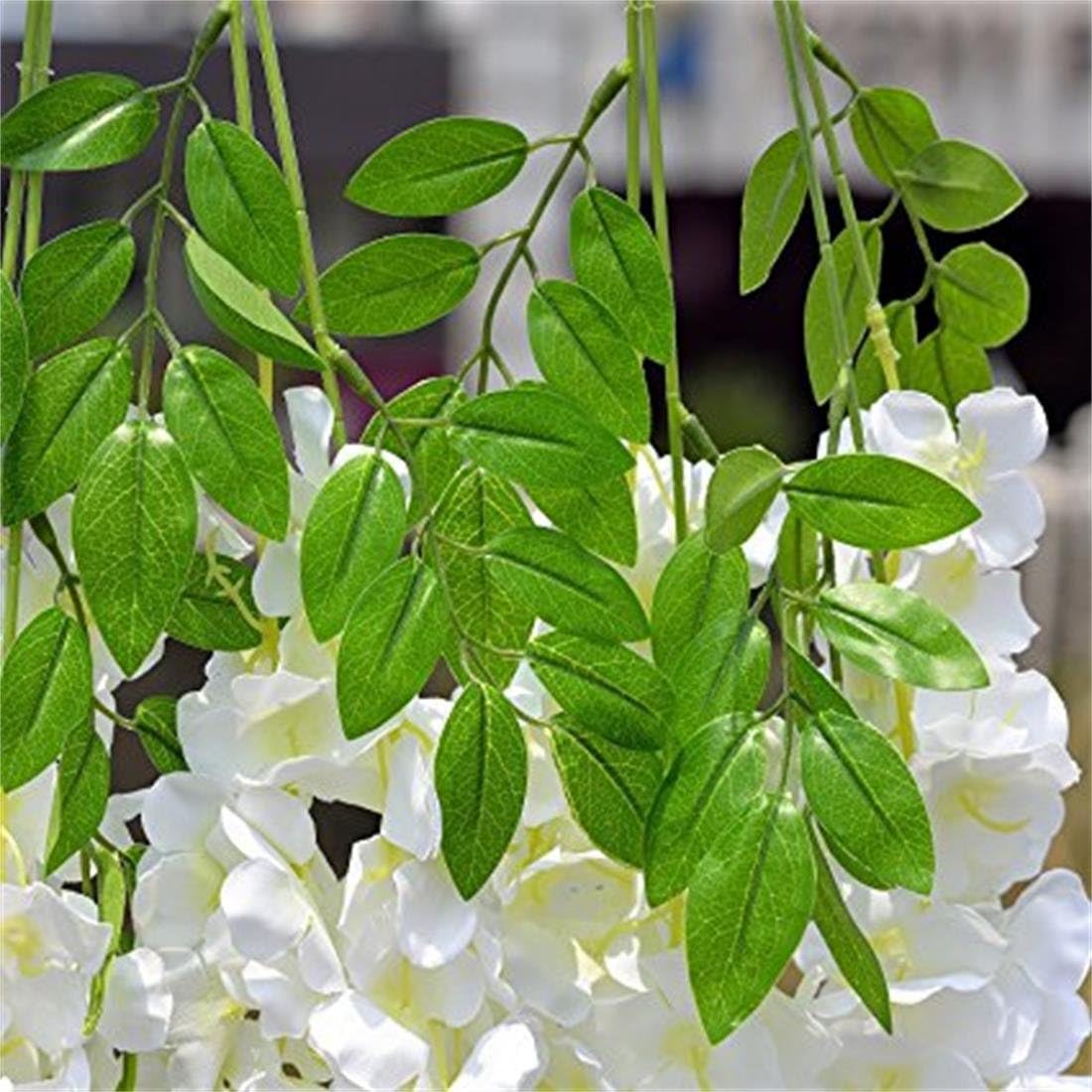 Huata 10PCS 3.2 Feet Artificial Flower Wisteria Vine Ratta Hanging Wedding Decor Garlands(White)