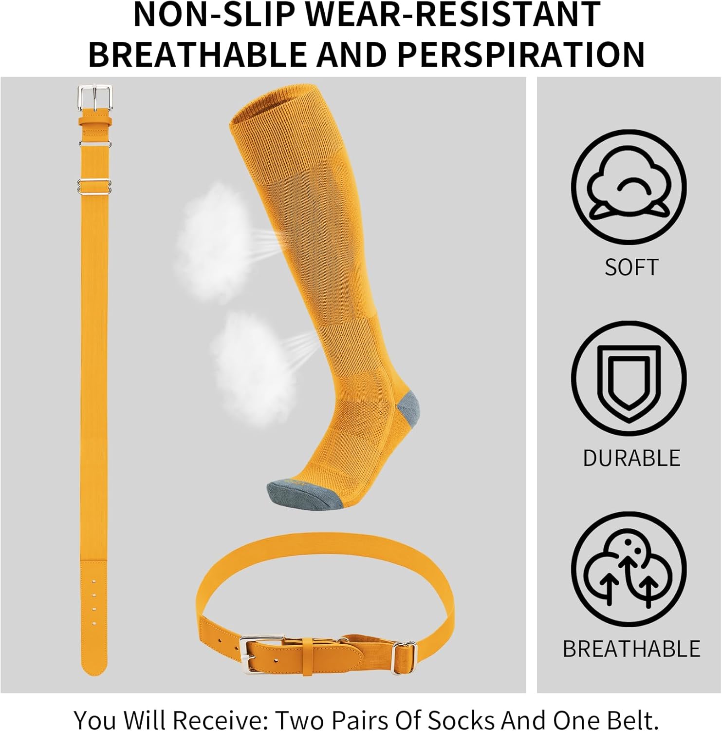 QBK 2-16Y Toddler Baseball Socks And Belt Youth Softball Tee Ball Combo Set for Boy Girl (2 Pairs of Socks & 1 Belt)