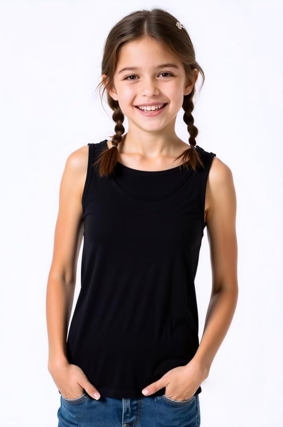 Huata Girls Tank Top 2 Packs Racerback Sleeveless Dance Athletic Shirt for Kids