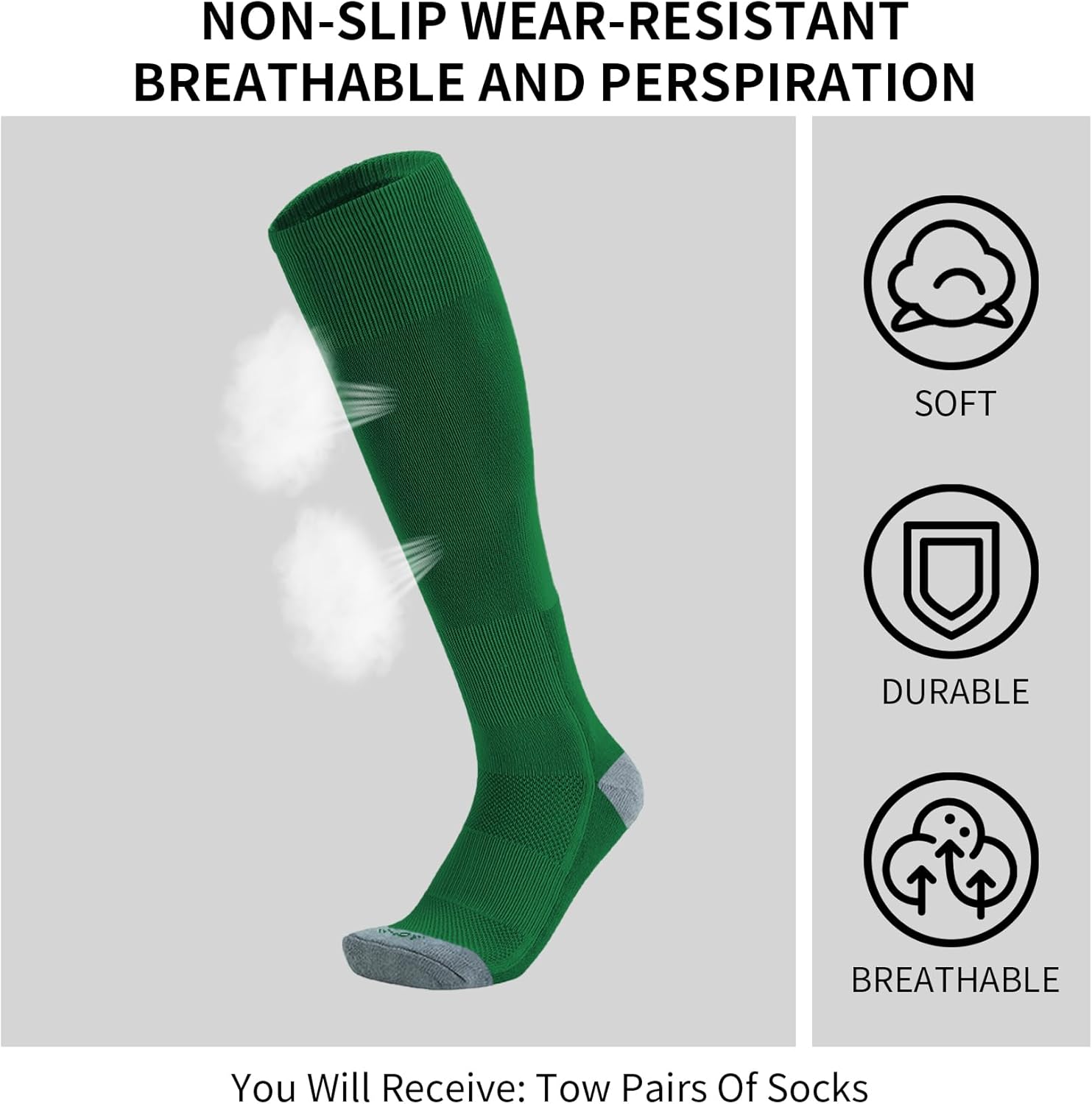 QBK Toddler Baseball Socks Youth Softball Tee Ball Kids Soccer Socks for Boy Girl 2 Pairs