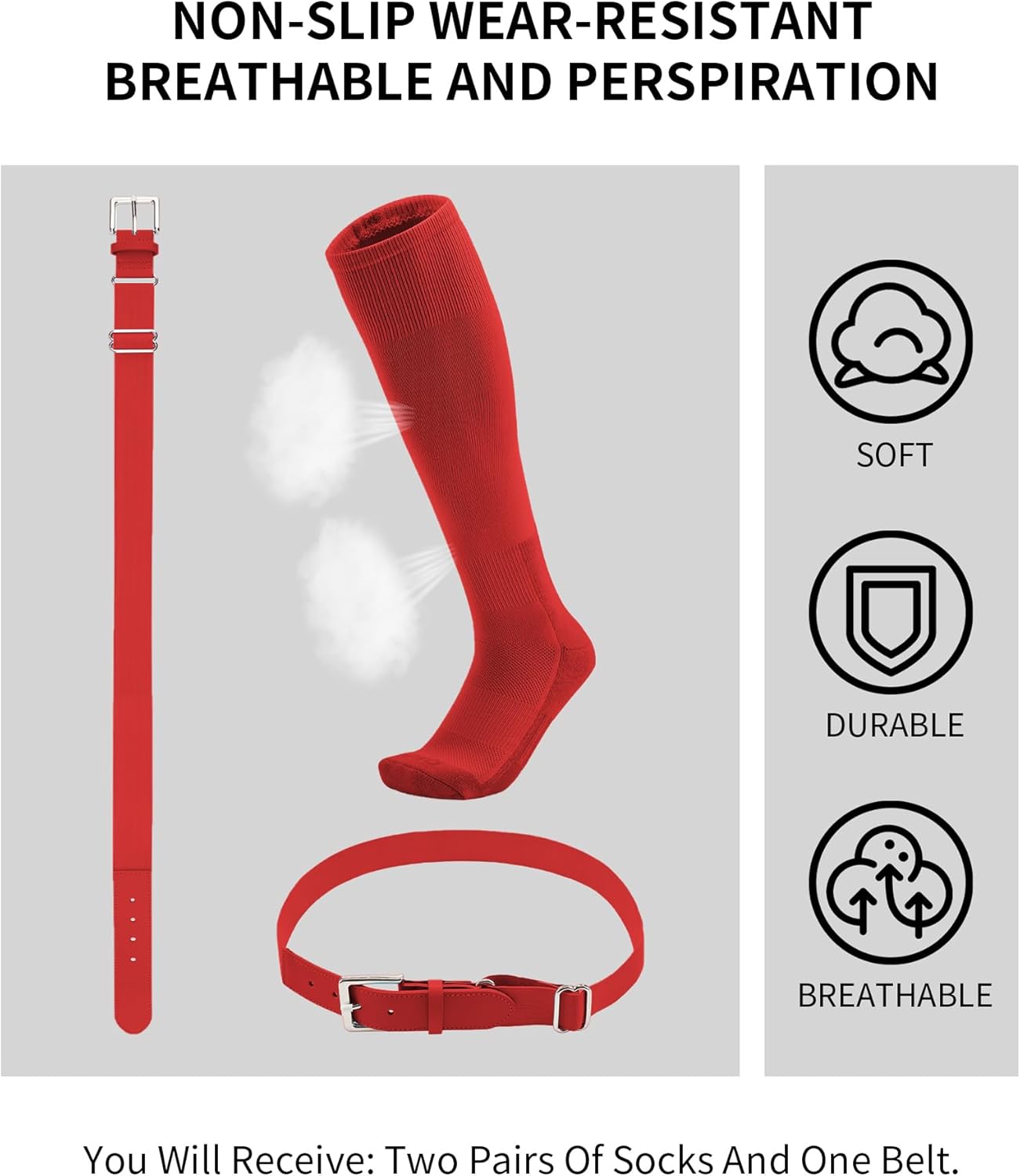 QBK Toddler Baseball Socks And Belt Youth Softball Tee Ball Combo Set for Boy Girl (2 Pairs of Socks & 1 Belt)