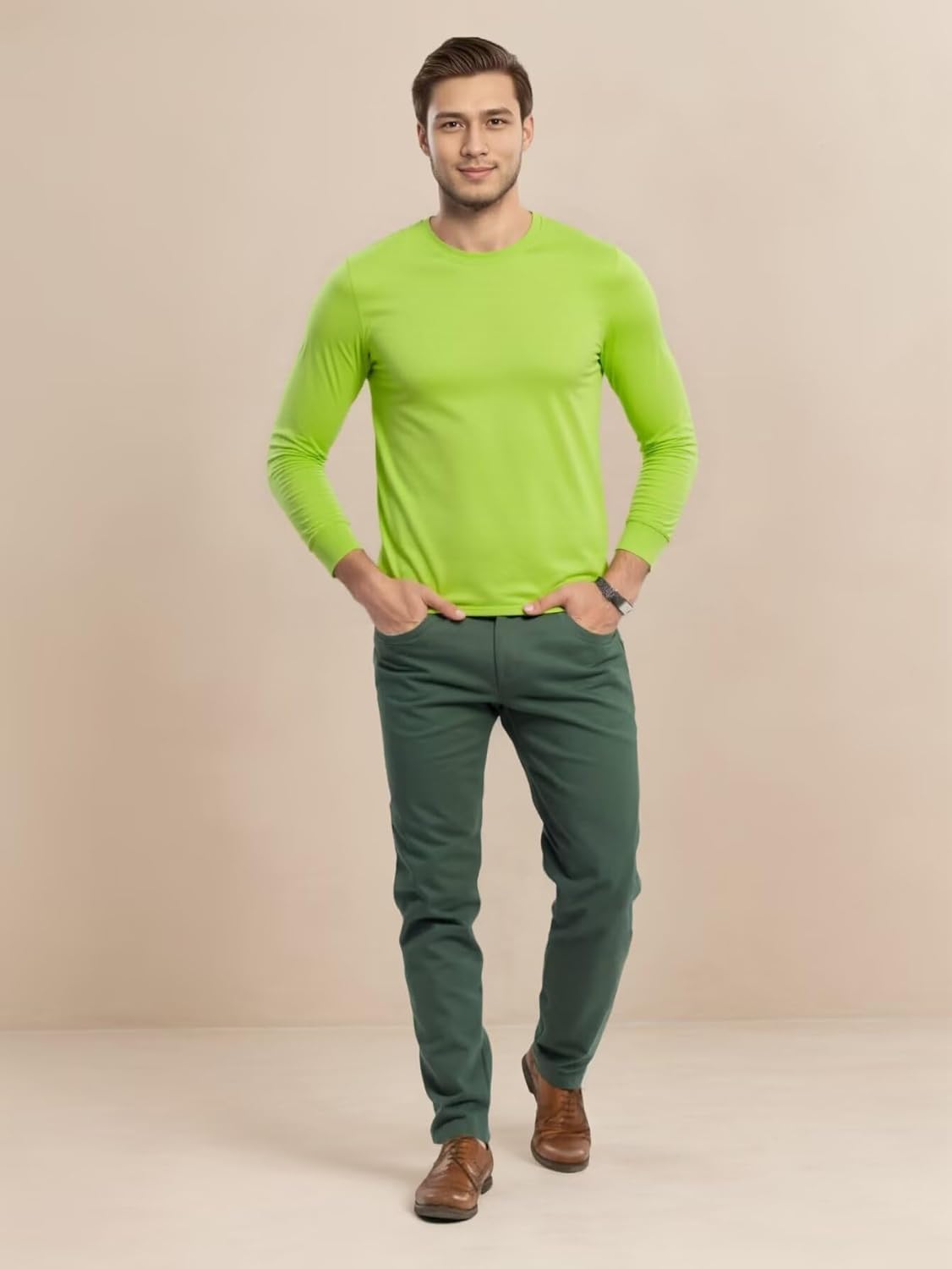 Huata Men's T-Shirt Long Sleeve Crewneck Cotton Tees