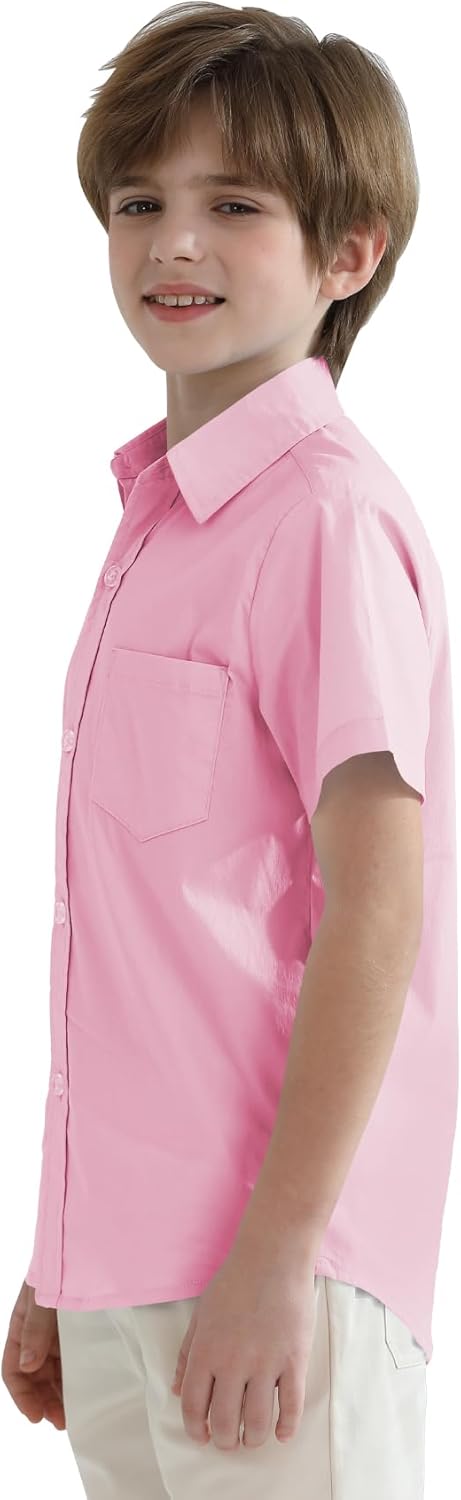 2T-16Y Boys' Short Sleeve Button Down Toddler Dress Shirt Oxford Uniform Shirt with Chest Pocket