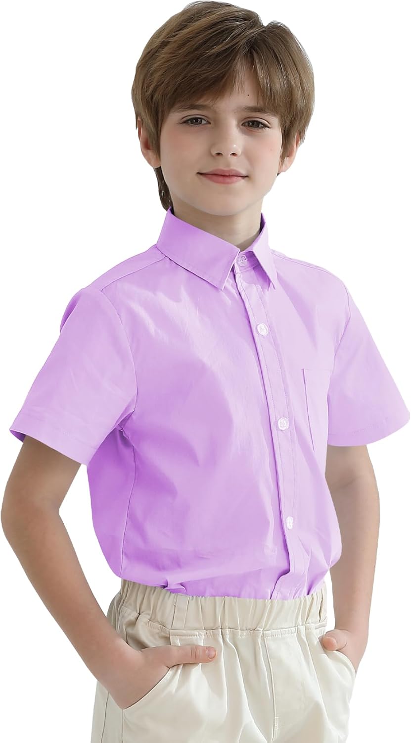 2T-16Y Boys' Short Sleeve Button Down Toddler Dress Shirt Oxford Uniform Shirt with Chest Pocket