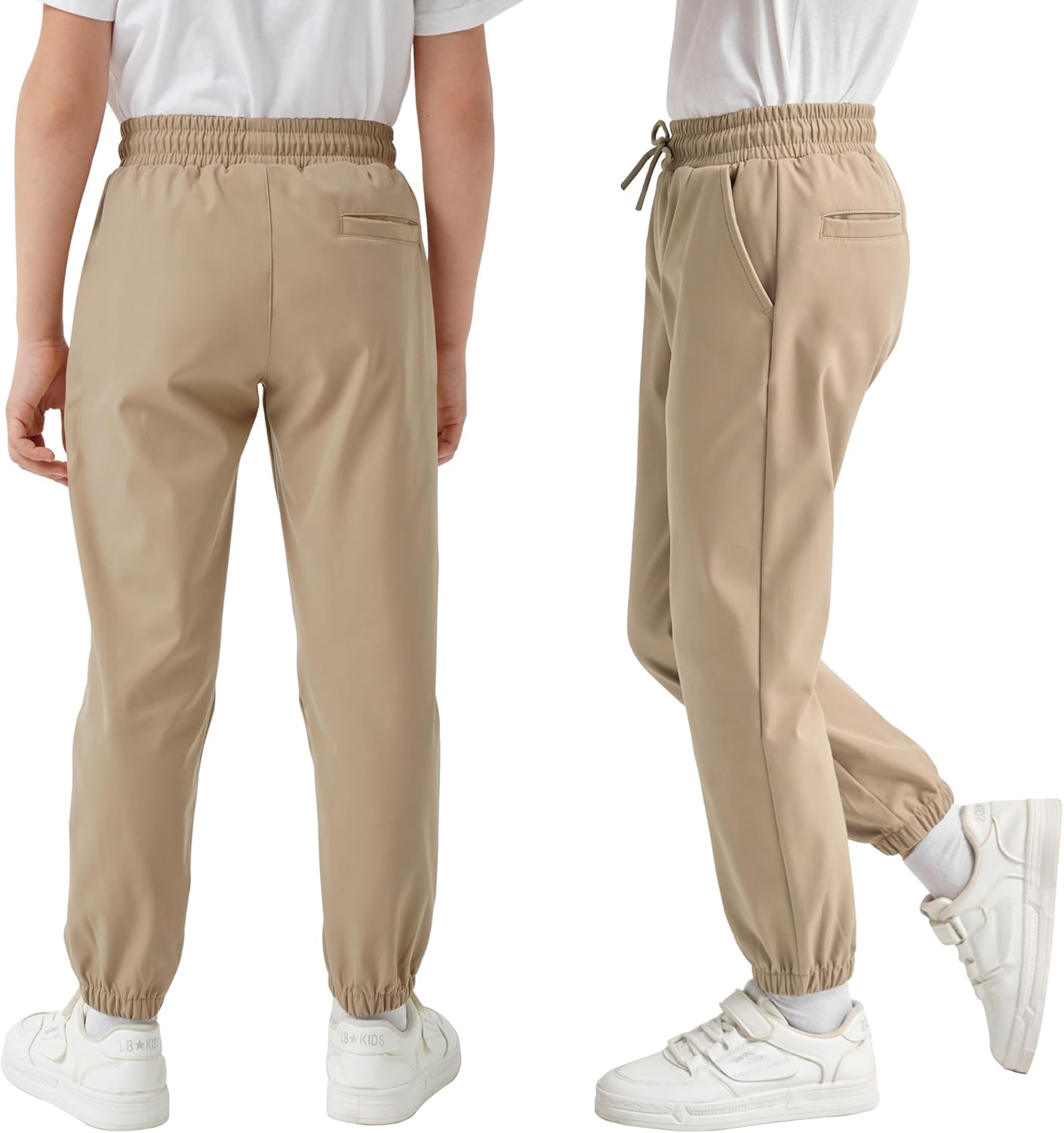 QBK School Joggers for Boys - Elastic Waist Dress Jogger Uniform Pants with Drawstring